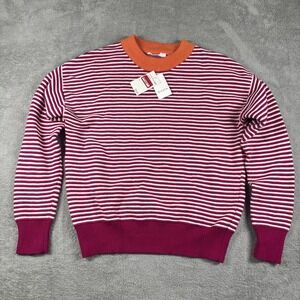 Elodie Pullover Sweater Crew Striped Orange Fuschia Pink Size Small New